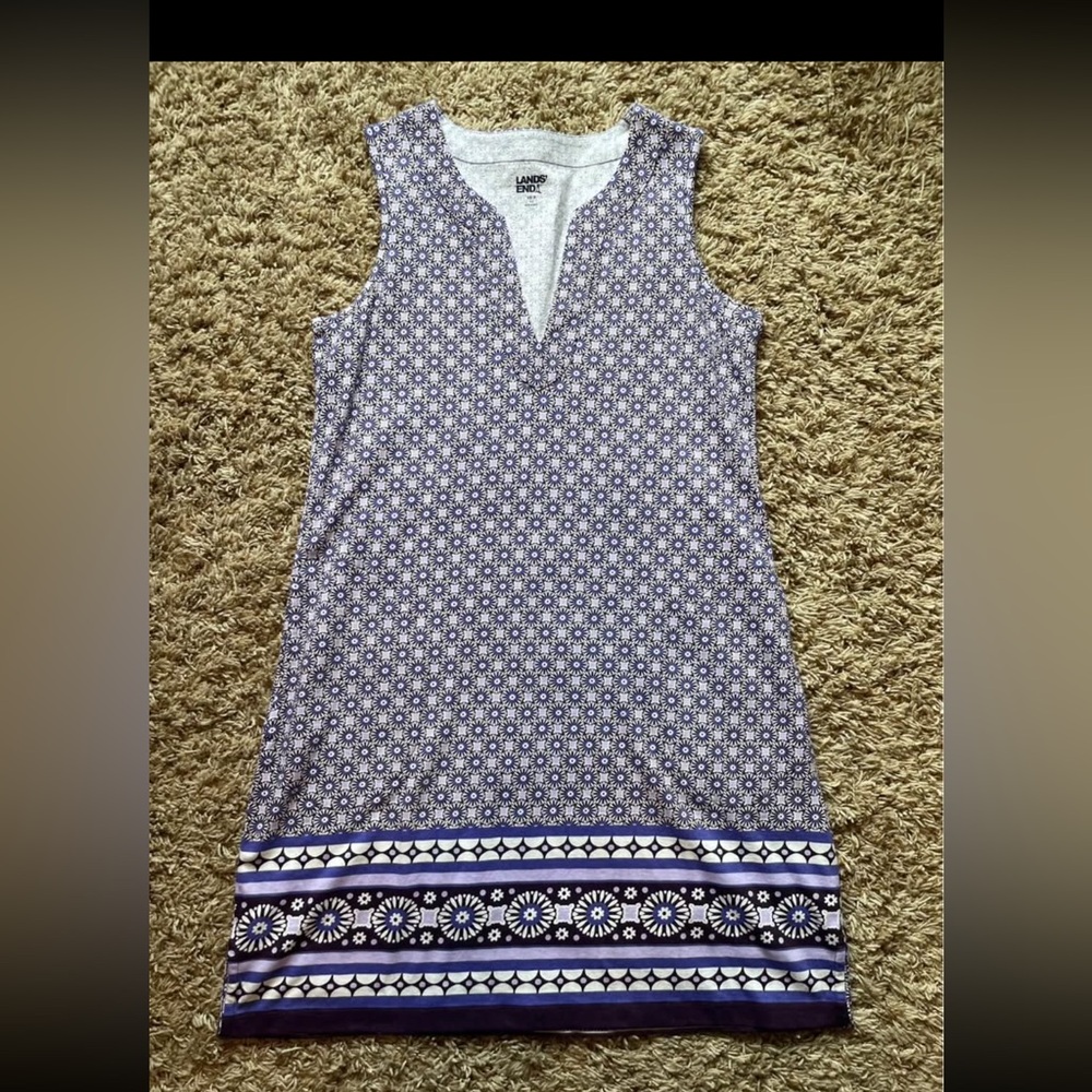 Lands' End Blue and White Floral Pattern Top